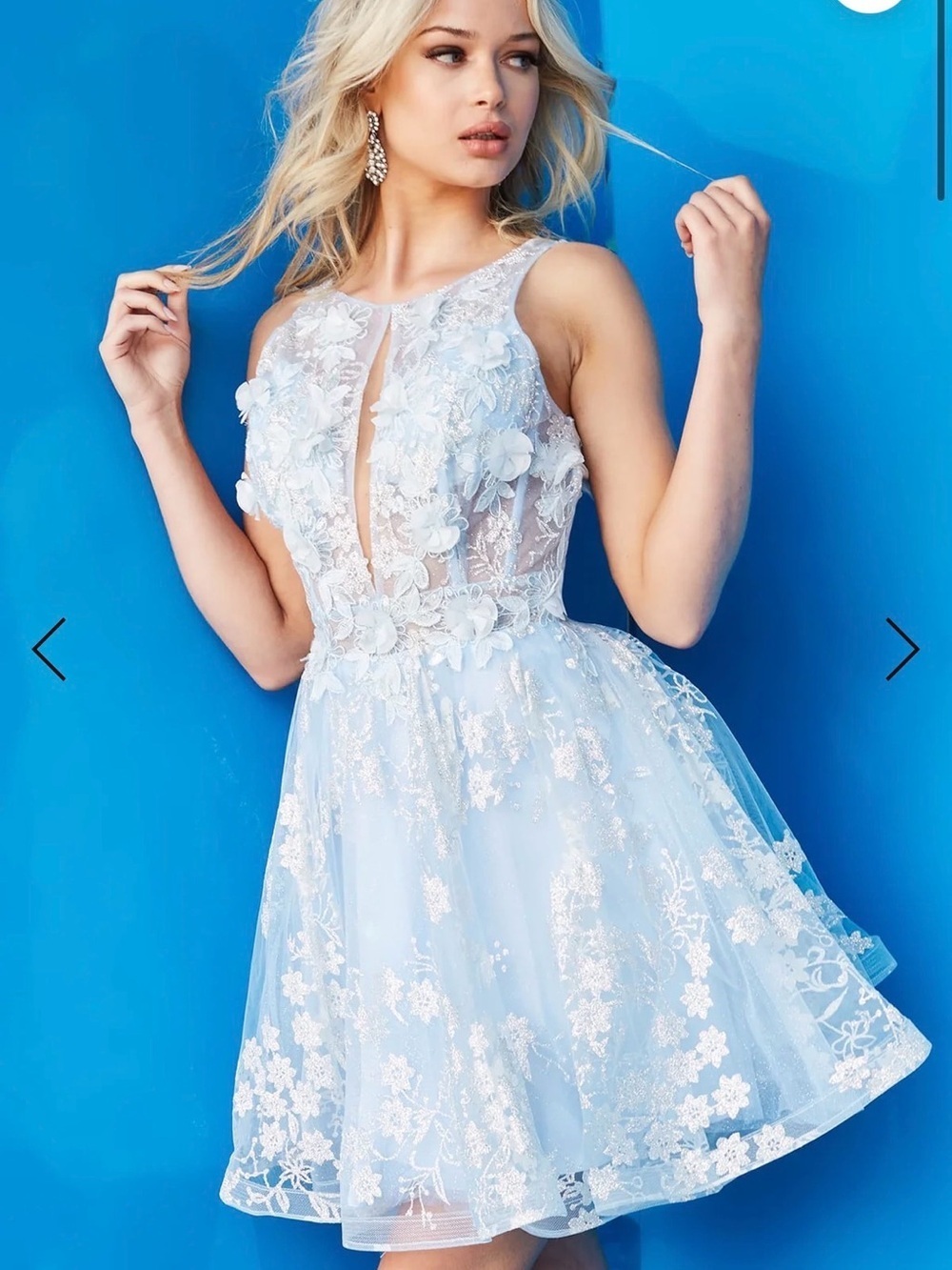 NWT Jovani 22515 tulle and glitter cocktail dress light blue size 6